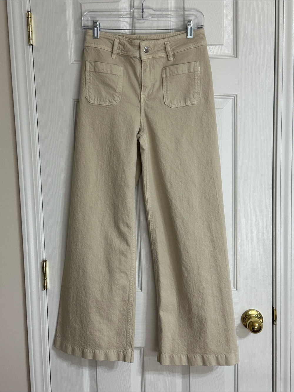 MNG Mango Beige High Rise Wide Leg Denim Utility Patch Pocket Jeans Size 4 / 36